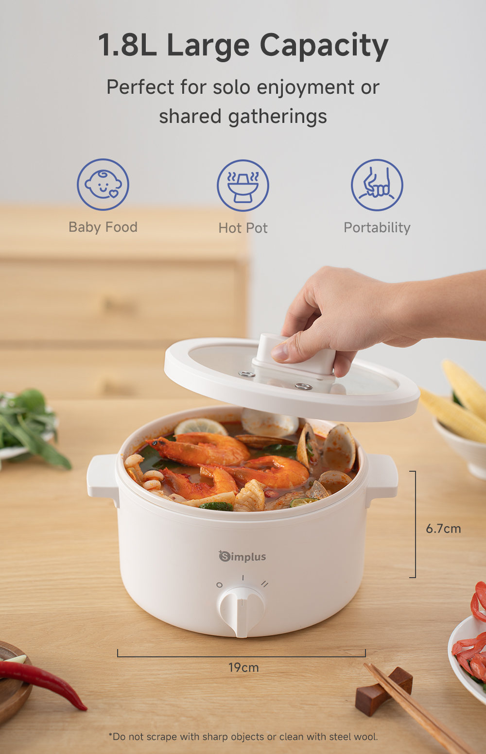 Simplus Electric Cooker Multi Cooker Ceramic Nonstick 1.8L/3L Cooking ...