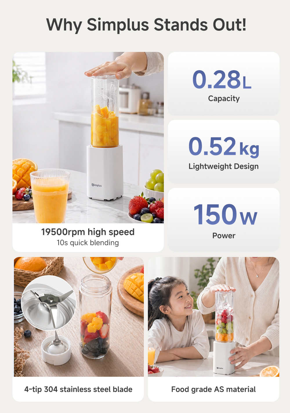 Simplus Portable Juicer Blender Food Processor Compact Juicer with ...
