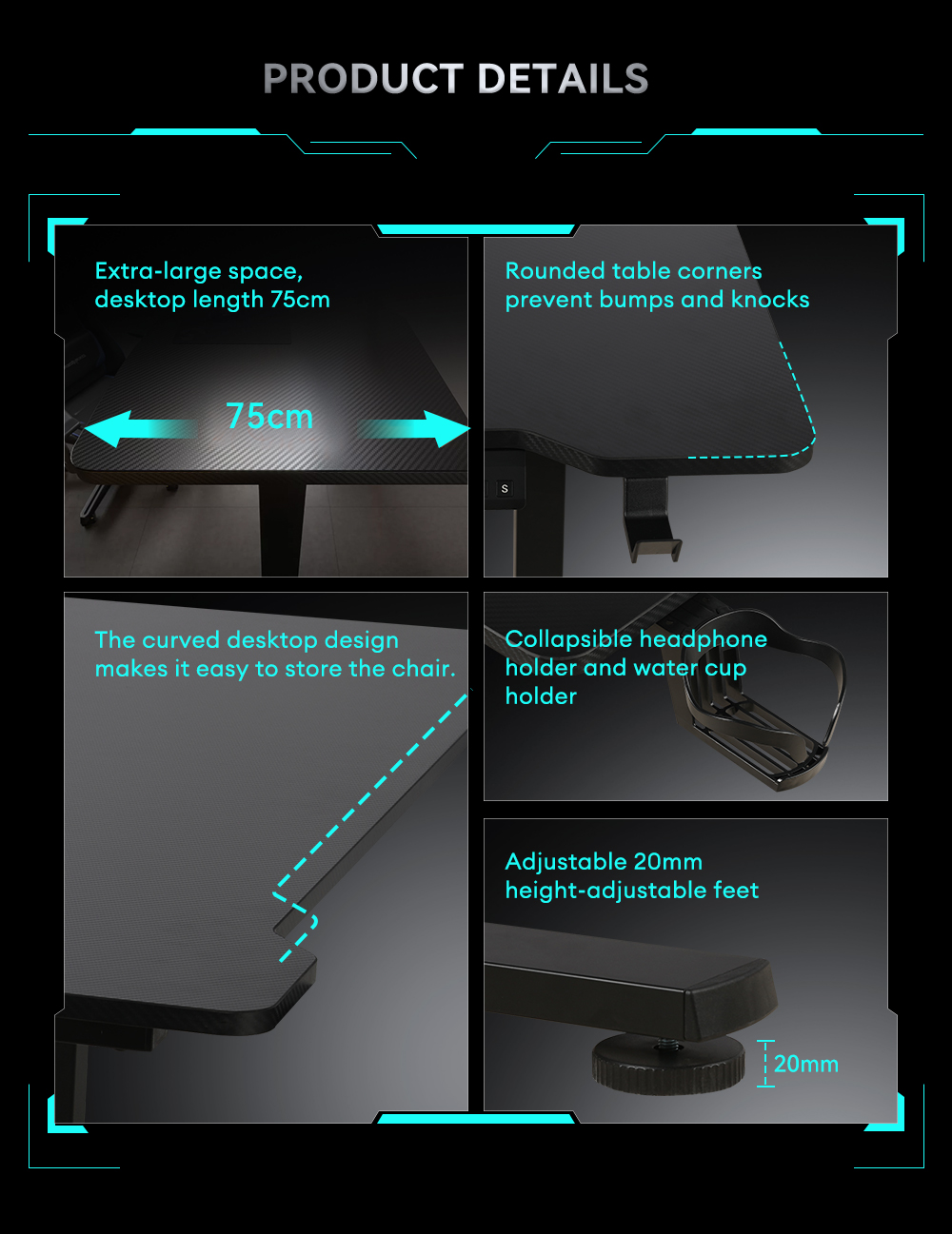 MUSSO RG75 Two Piece Split Panel Electric Height Adjustable Gaming Desk ...