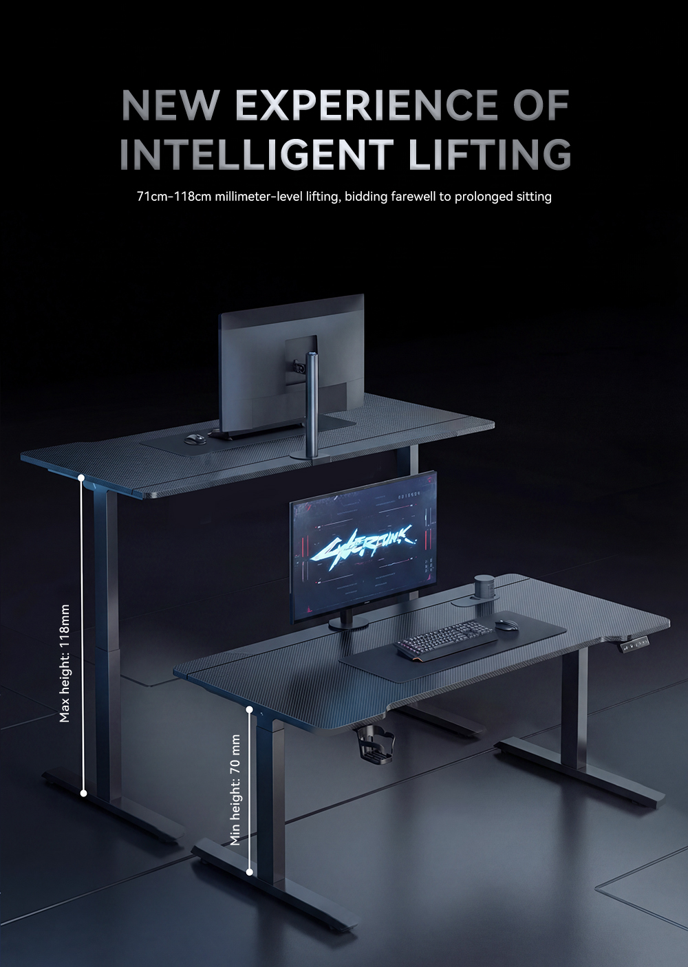 MUSSO RG75 Two Piece Split Panel Electric Height Adjustable Gaming Desk ...