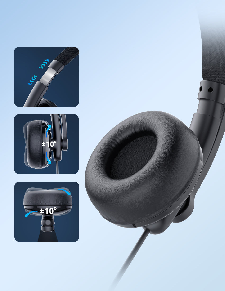 EMEET HS50 Wired On-Ear Headset with Mic USB-A/USB-C In-line Control ...