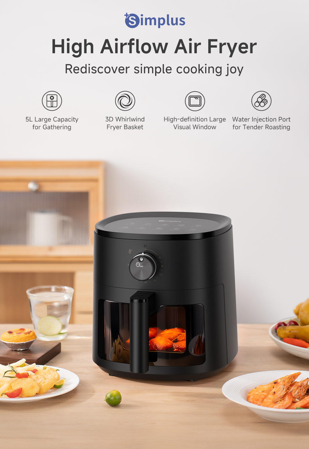Simplus Air Fryer Multi-functional Oil Free Non Stick Black&White&Beige ...