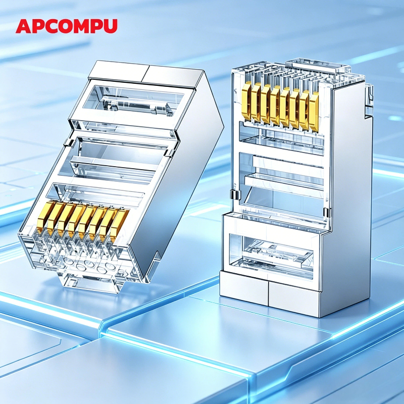 APCOMPU RJ45 CAT6 8P8C Integrated Shielded Non-Punched Ethernet Crimp ...