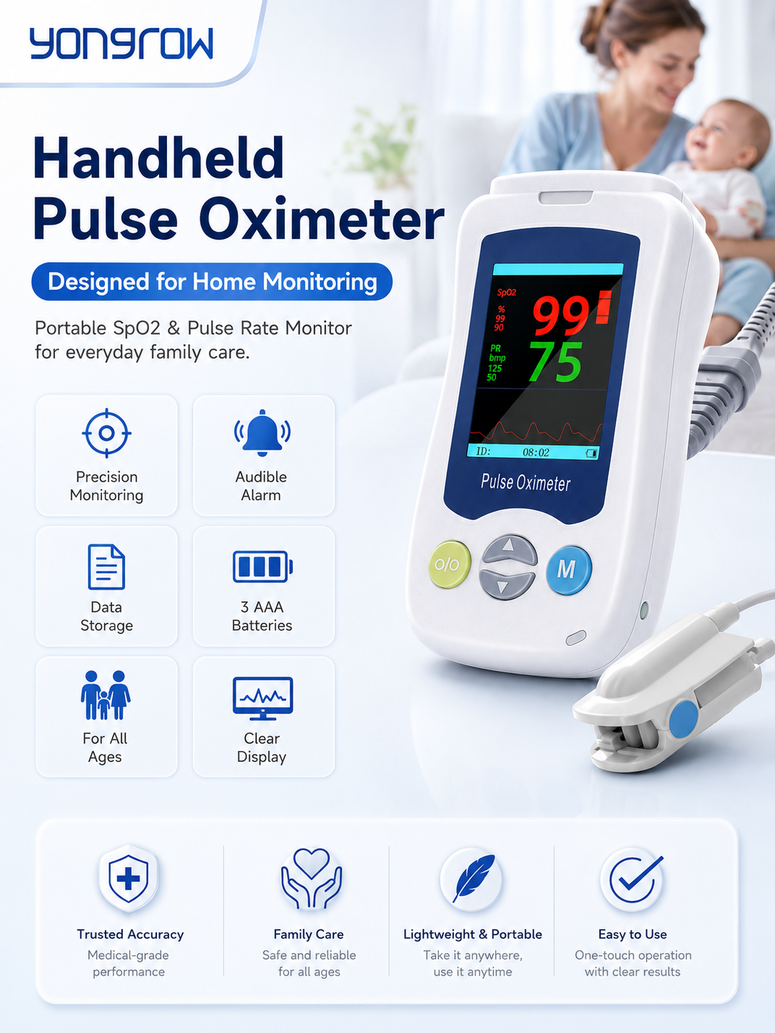 Yongrow Handheld Pulse Oximeter for Baby Newborn Adult Continuous SpO2 ...