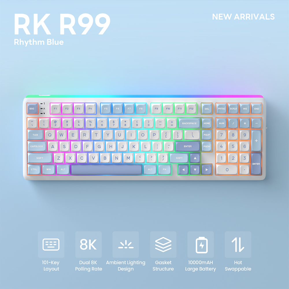 Royal Kludge RK R99 Rhythm Blue RGB Light Box SOCD Keyboard Dual 8K ...