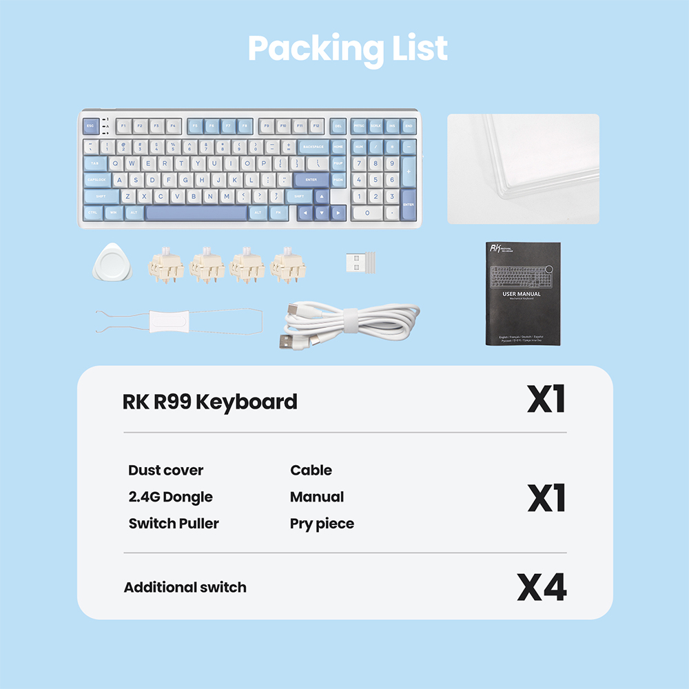 Royal Kludge RK R99 Rhythm Blue RGB Light Box SOCD Keyboard Dual 8K ...