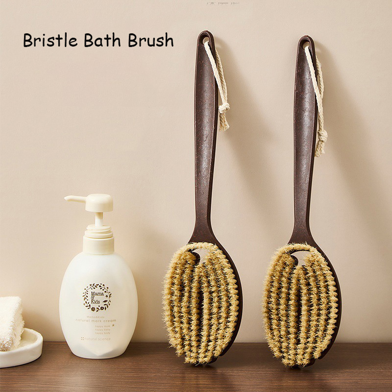 Long Handle Body Scrubber Bath Brush Natural Soft Bristle Back Cleanser ...