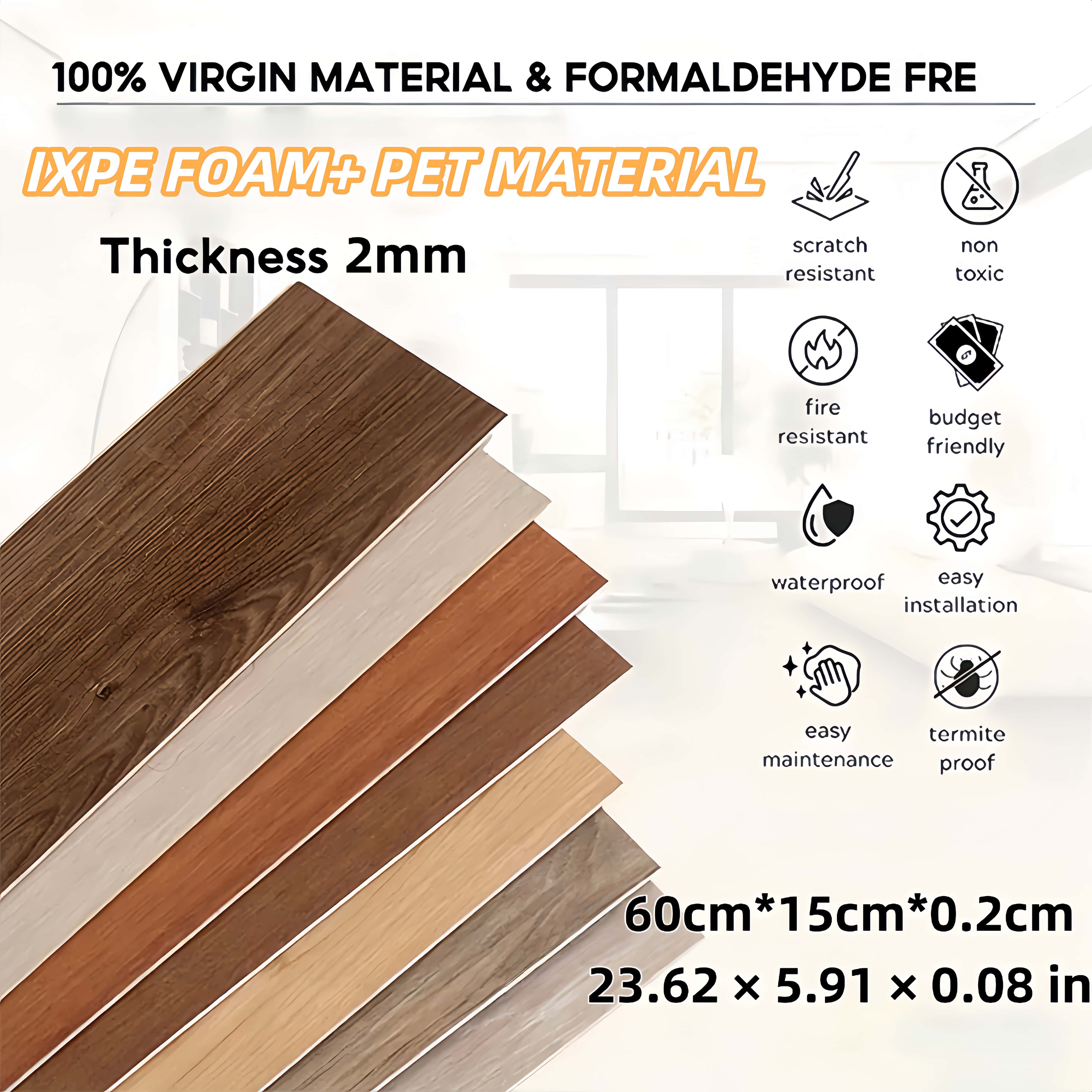 Vinyl Floor Stickers 60*15cm Wooden Self-adhesive PVC Floor Decal Wood ...