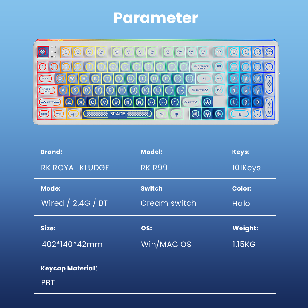 Royal Kludge RK R99 Halo RGB Light Box Keyboard Dual 8K 8000Hz Tri-Mode ...