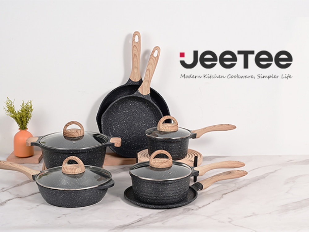 JEETEE Non-Stick Cookware 7/9/11-Pcs Set Die-Cast Maca Stone Cook Pan ...