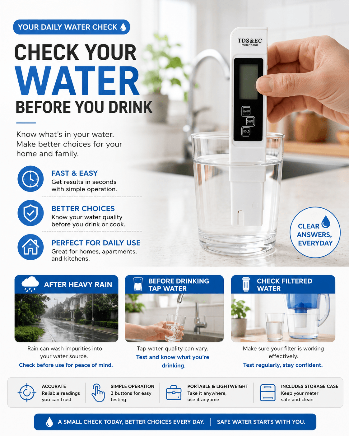 4 in 1 TDS EC Meter 2026 New Digital Water Quality Tester 0-9990 PPM ...