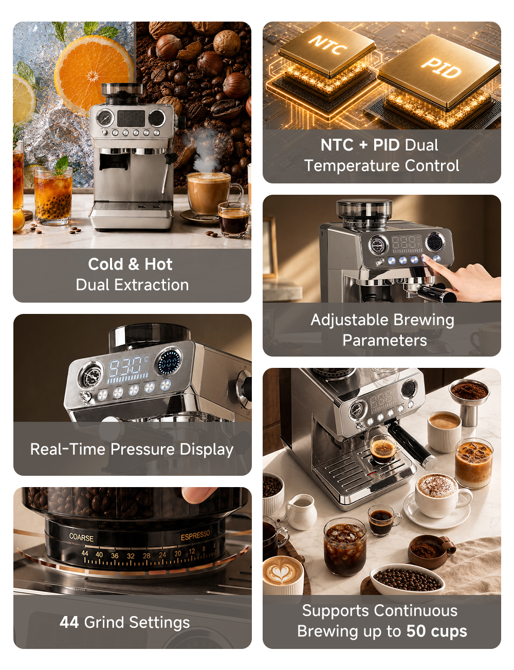 Simplus 3-in-1 Coffee Maker Espresso Machine Grind Brew Froth Cold&Hot ...