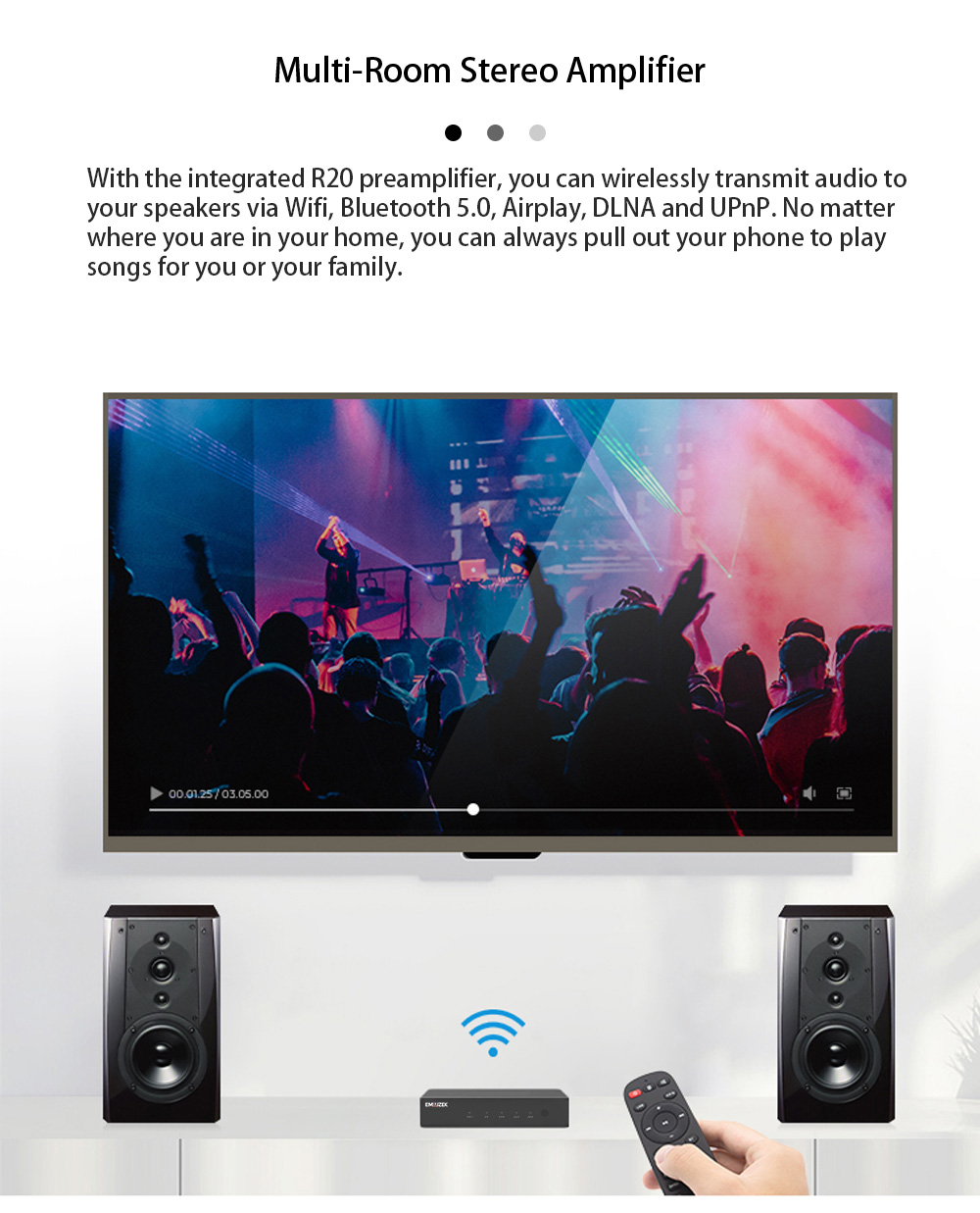EMIUZEK R20 WiFi& Bluetooth Audio Receiver-Wireless Multi-Room Stereo ...