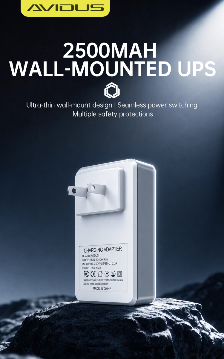 AVIDUS 5V / 2A True 2500mAh Wall plug Mini UPS Battery Backup USB ...