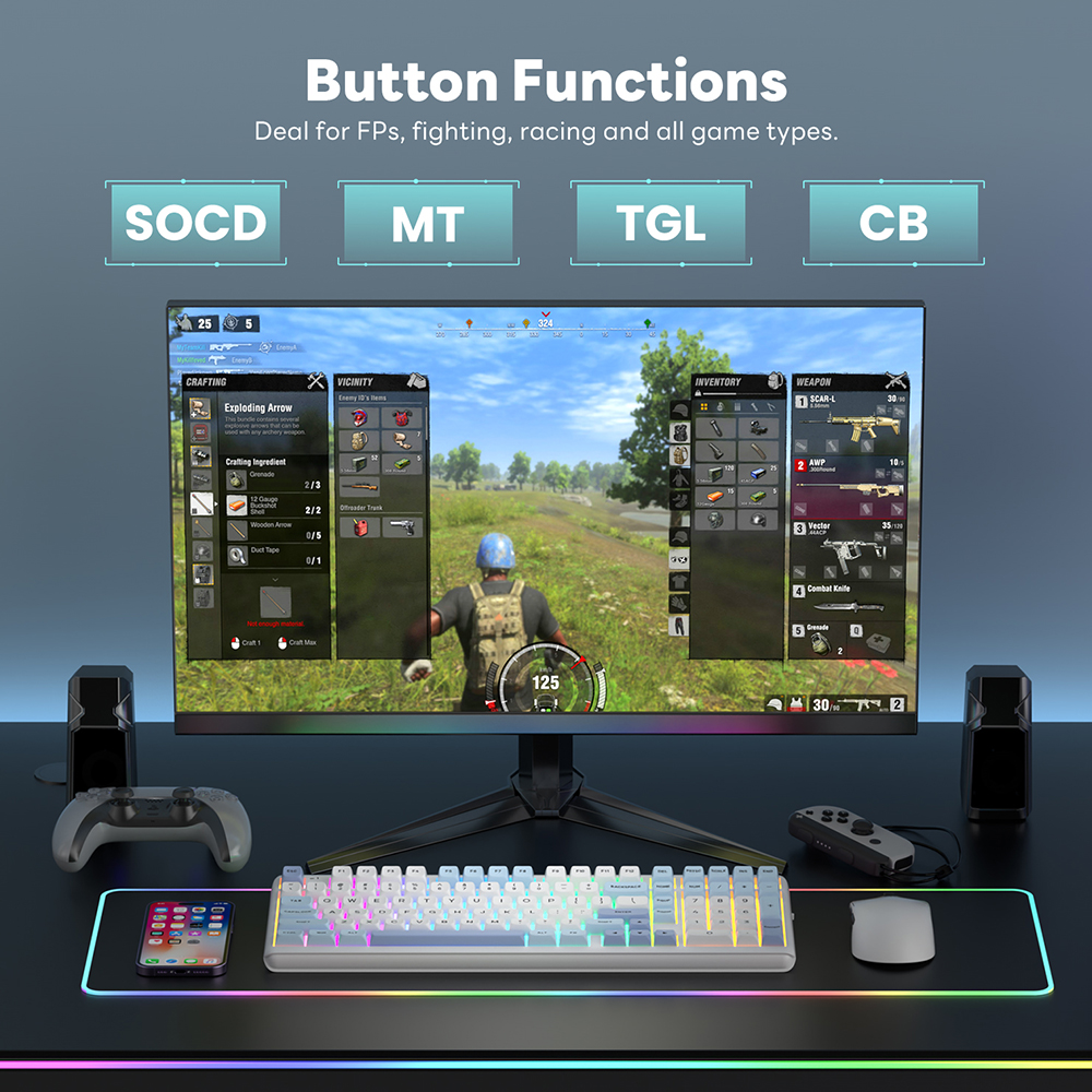 Royal Kludge RK R99 Rhythm Blue RGB Light Box SOCD Keyboard Dual 8K ...