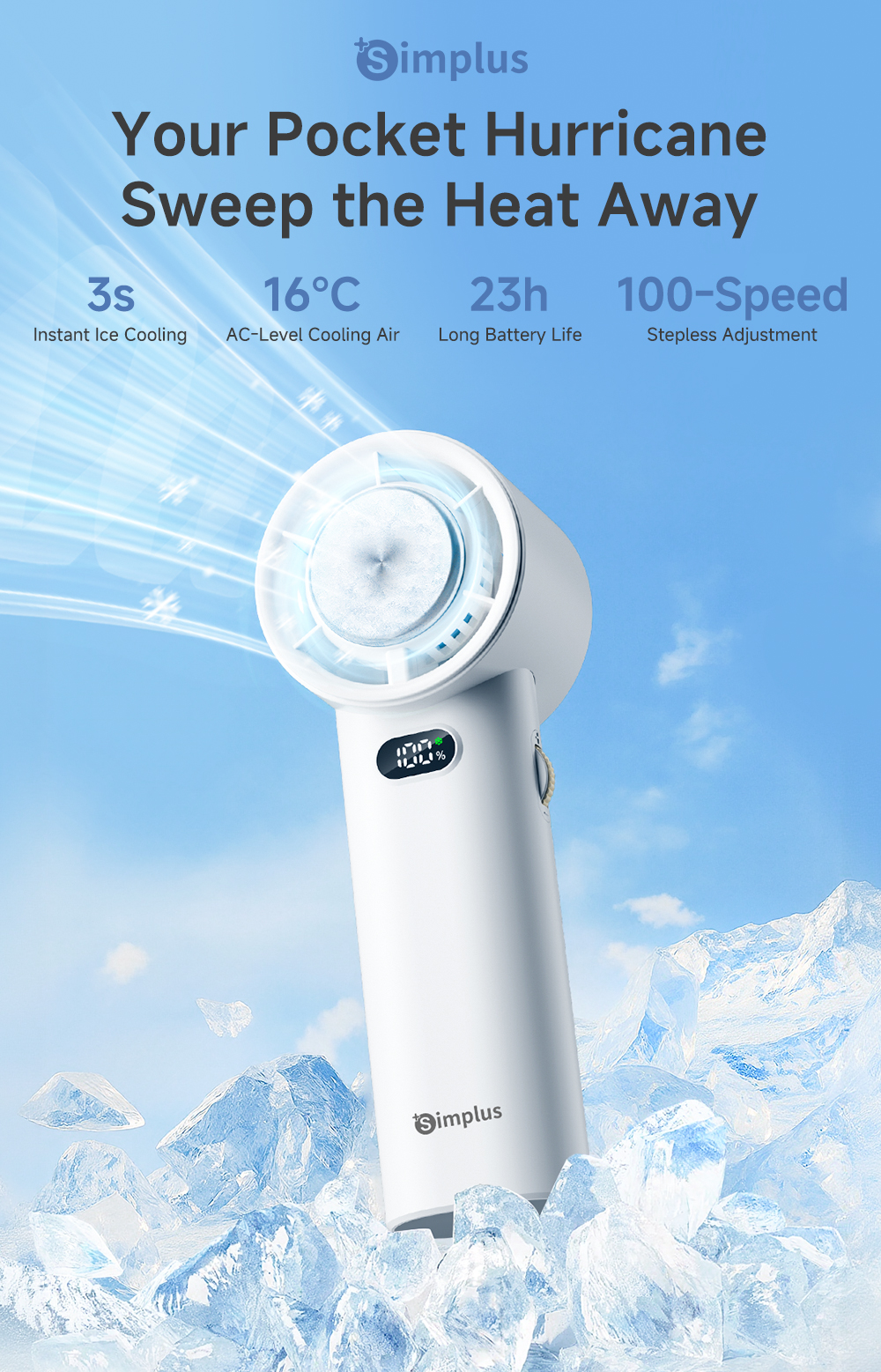 Simplus Mini Handheld Fan Super High Speed Ice-Cooling Compress ...