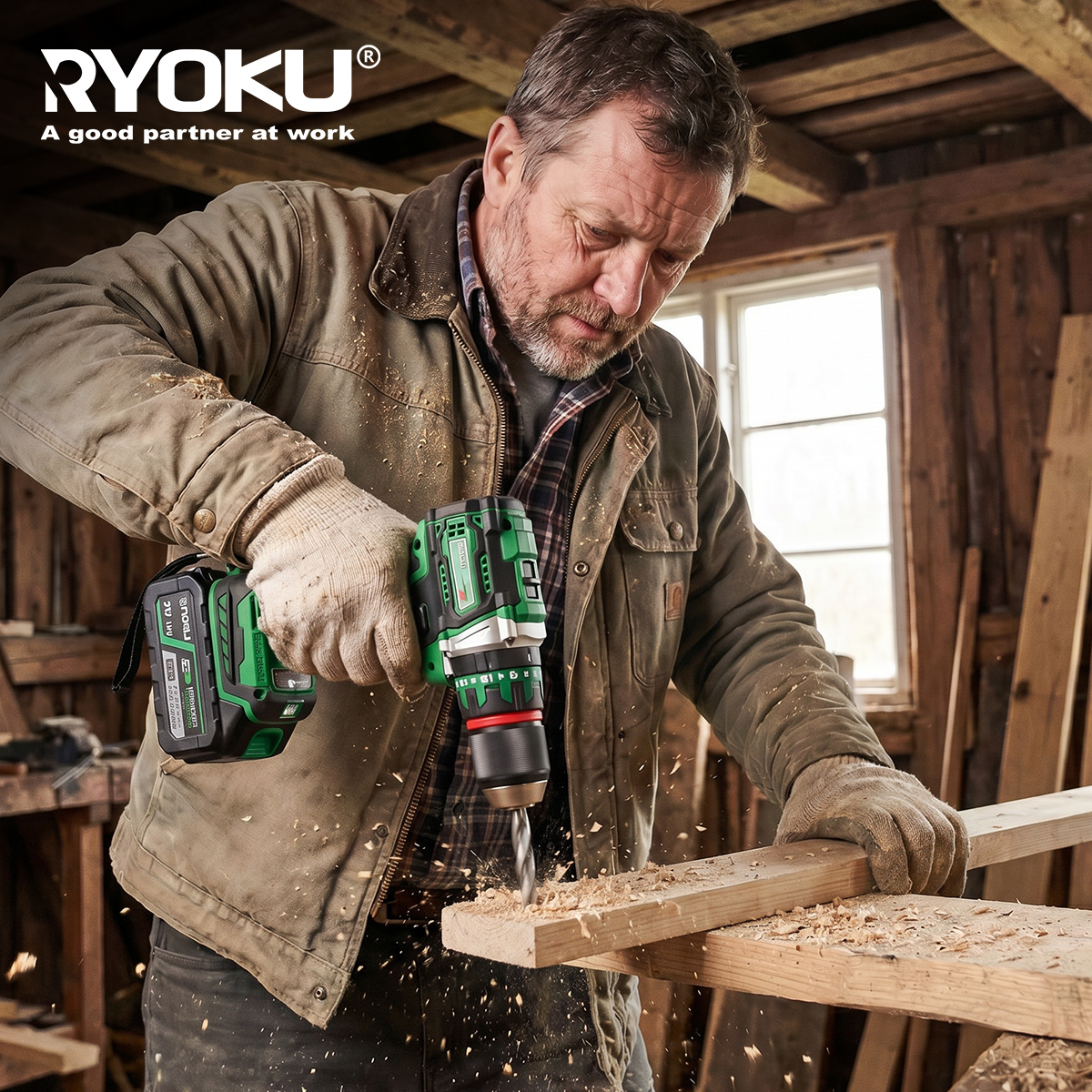 RYOKU Cordless 13MM Brushless Drill & 4 inch Angle Grinder Set Power ...