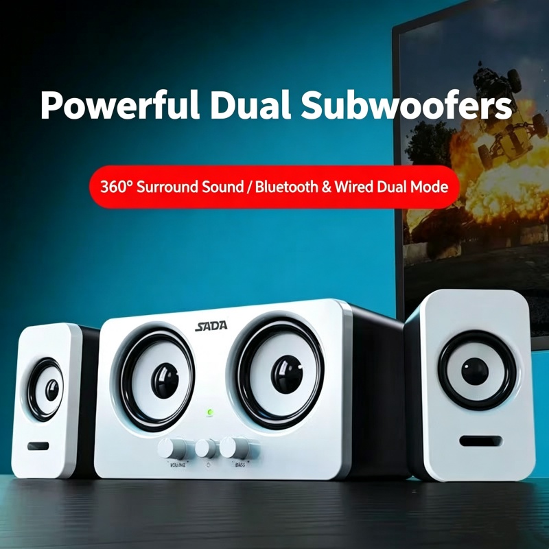 SADA Desktop Bluetooth Speaker Computer Boombox Dual Drivers Heavy Bass ...