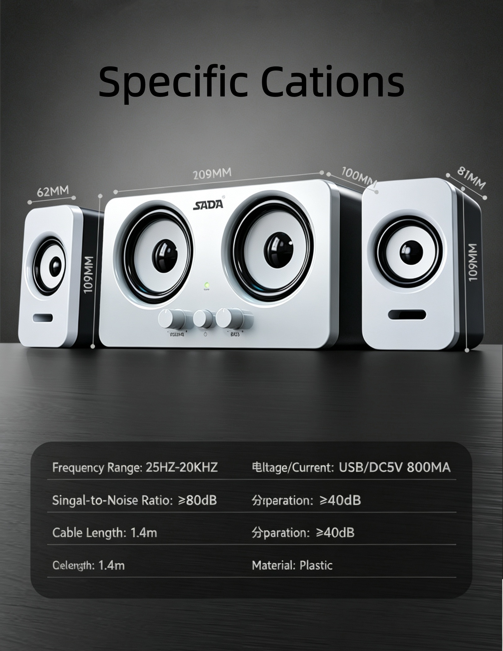 SADA Desktop Bluetooth Speaker Computer Boombox Dual Drivers Heavy Bass ...