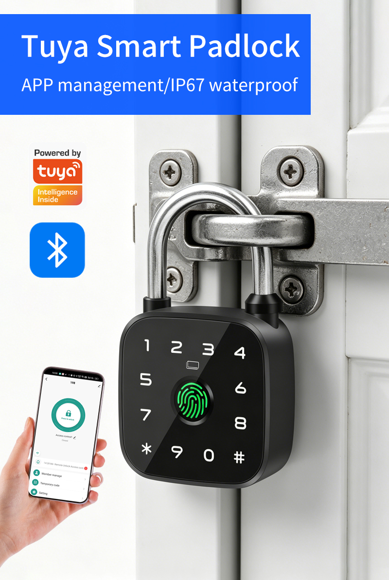 Waterproof Tuya Bluetooth Phone APP Smart Fingerprint Padlock RFID Card ...