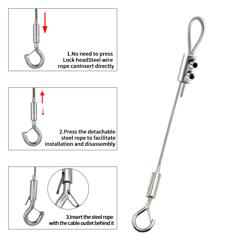 2PCS 304 Stainless Steel Adjustable Wire Rope Hanging Kit with Self ...