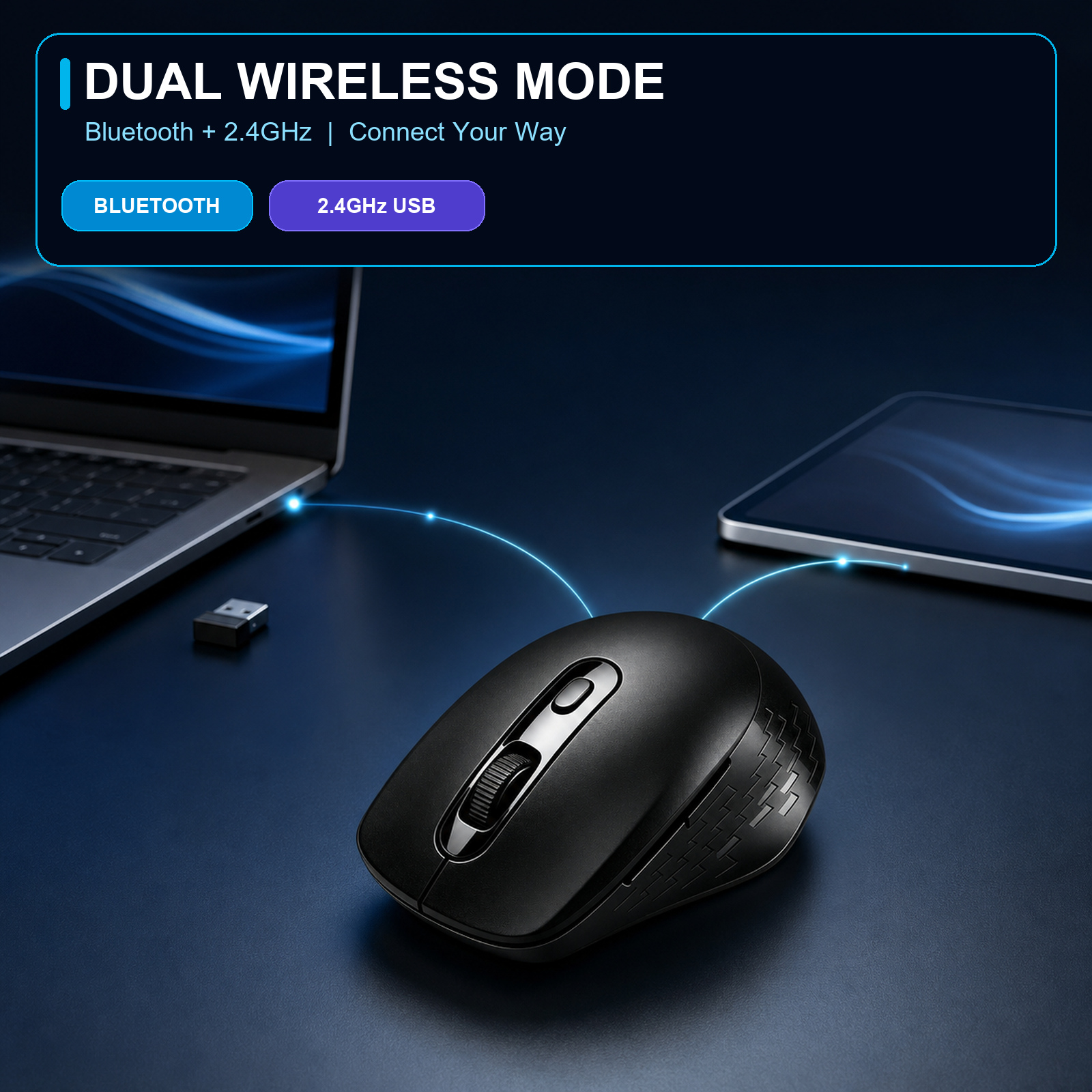 Dual-Mode Ergonomic Wireless Mouse Bluetooth and 2.4G Comfort Grip for ...