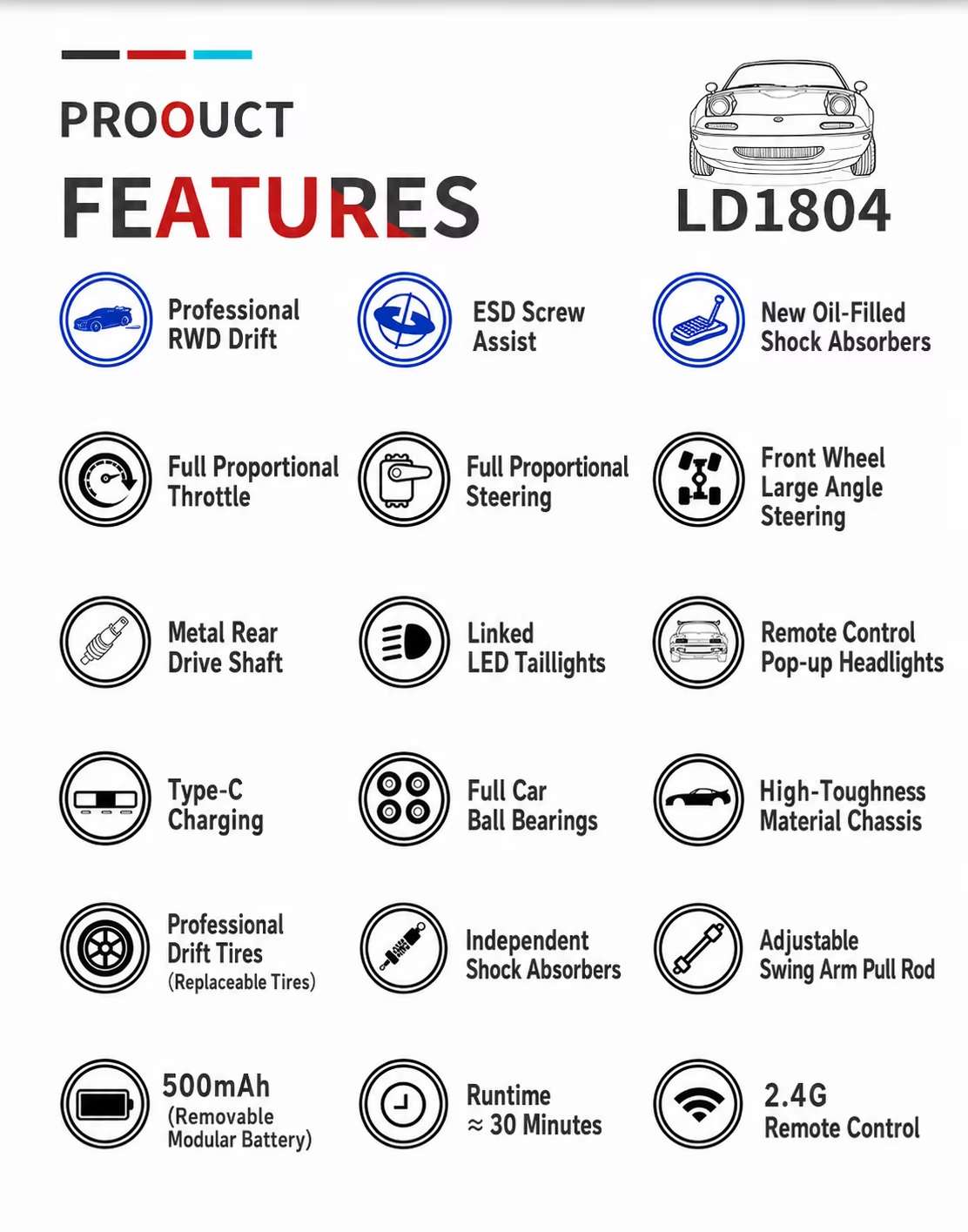 HiPoRC 2026 LDRC LD1804 1804 1/18 RC Car 2.4G 2WD ESP Full-Scale LED ...