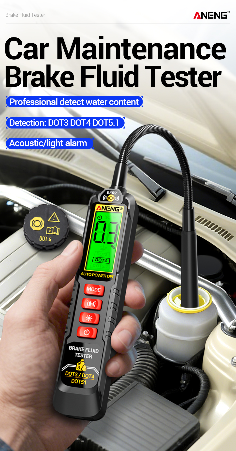 ANENG Digital Brake Fluid Tester Rechargeable Universal Audible And ...
