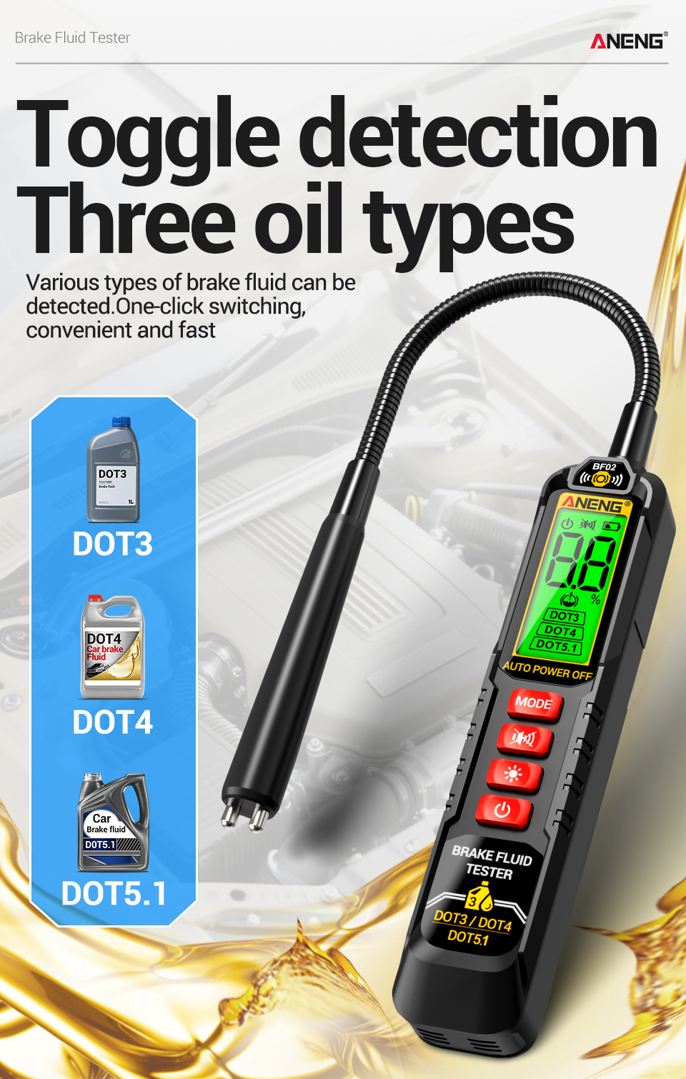 ANENG Digital Brake Fluid Tester Rechargeable Universal Audible And ...