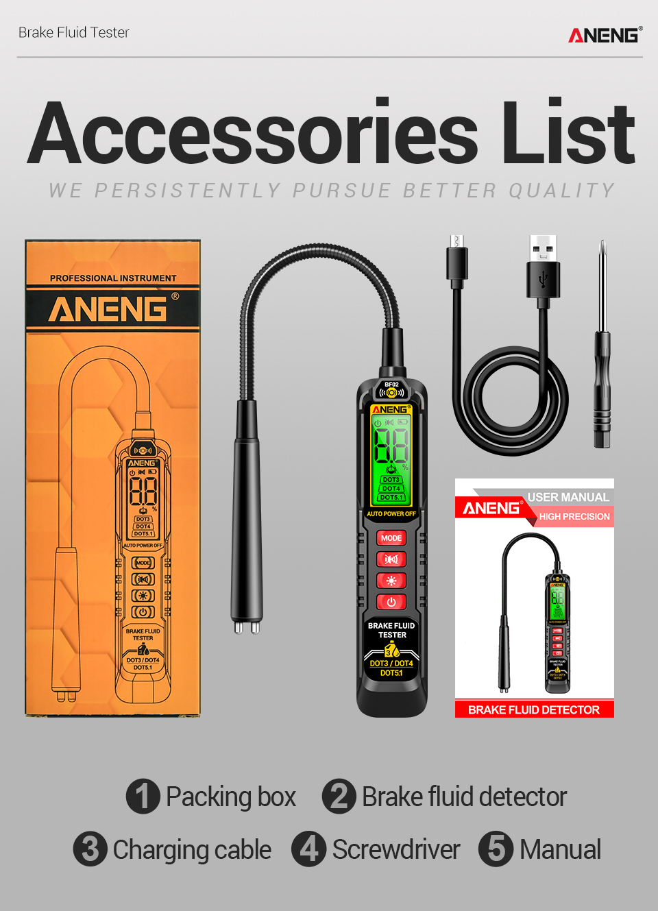 ANENG Digital Brake Fluid Tester Rechargeable Universal Audible And ...