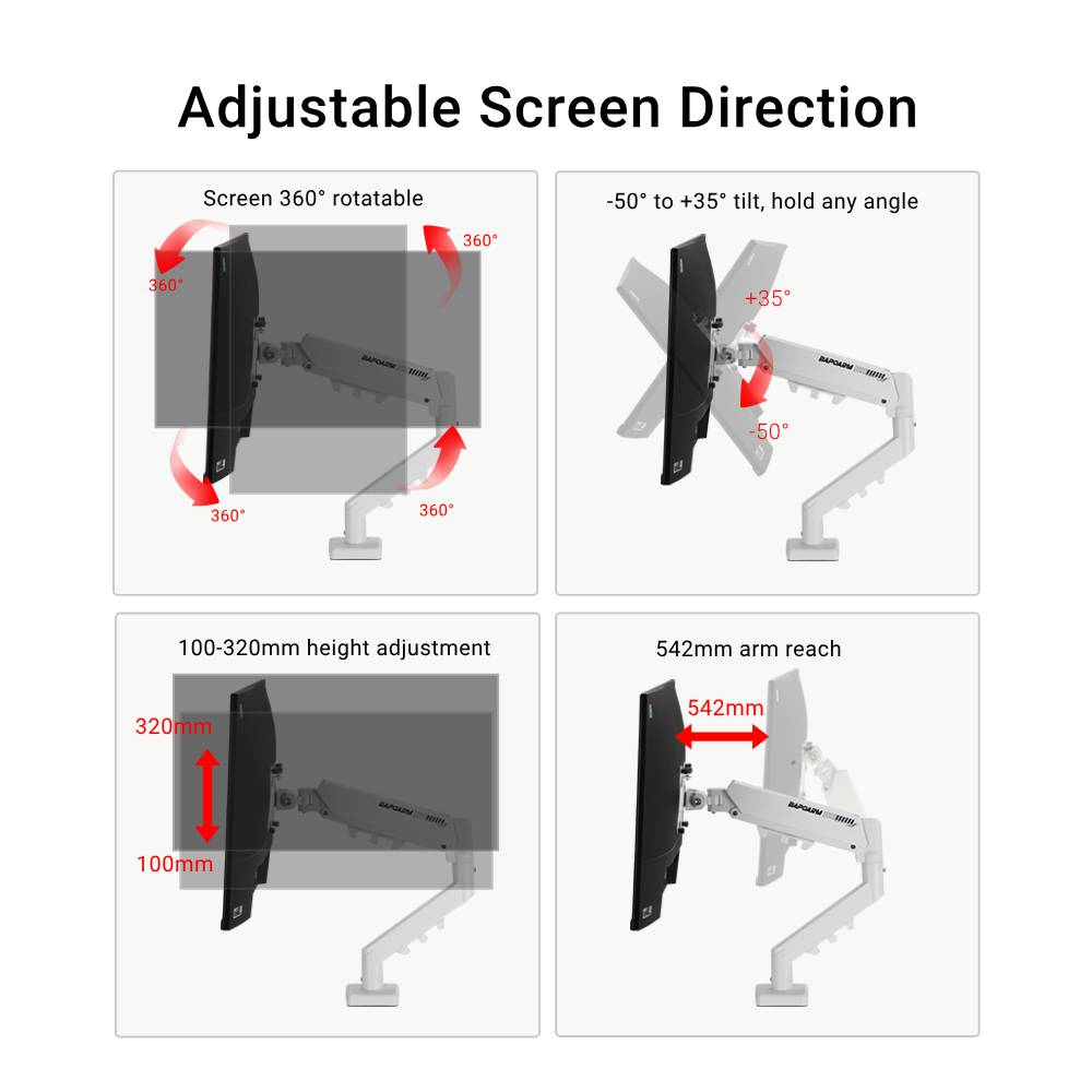 Bapoarm A1 Monitor Arm Monitor Stand 10kg Capacity Fits 17-32 Inch Anti ...