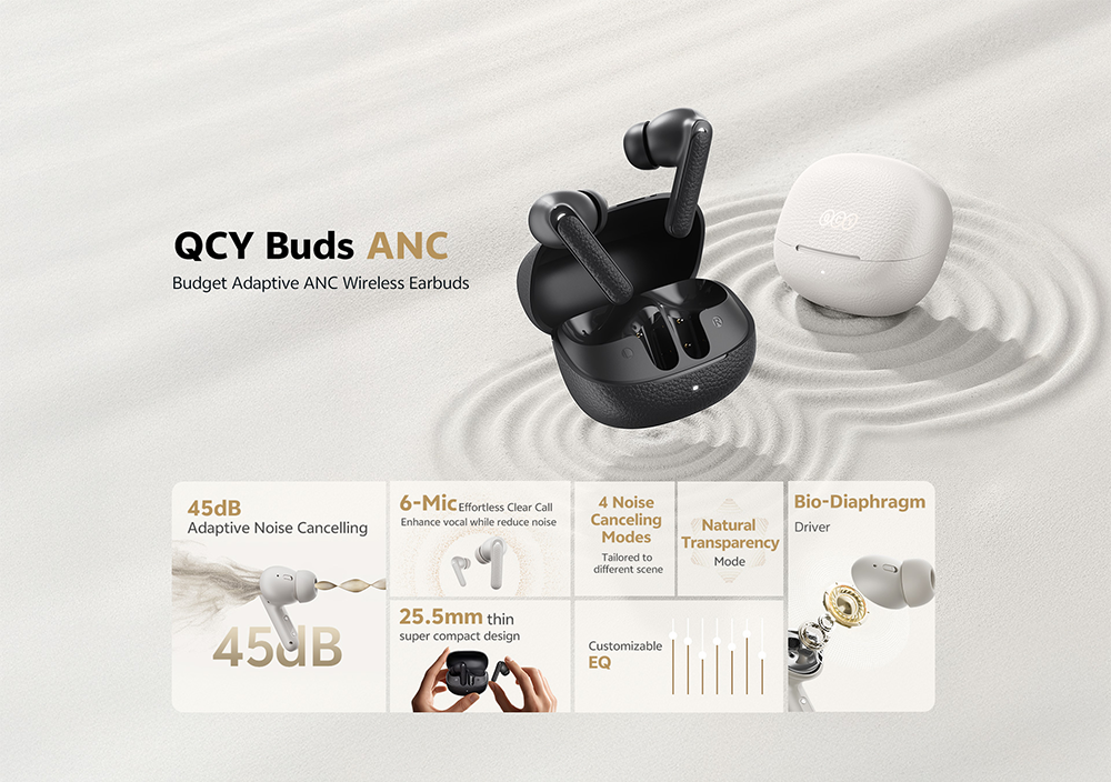 QCY Buds ANC -45dB Adaptive Noise Cancelling Wireless Bluetooth 5.4 ...