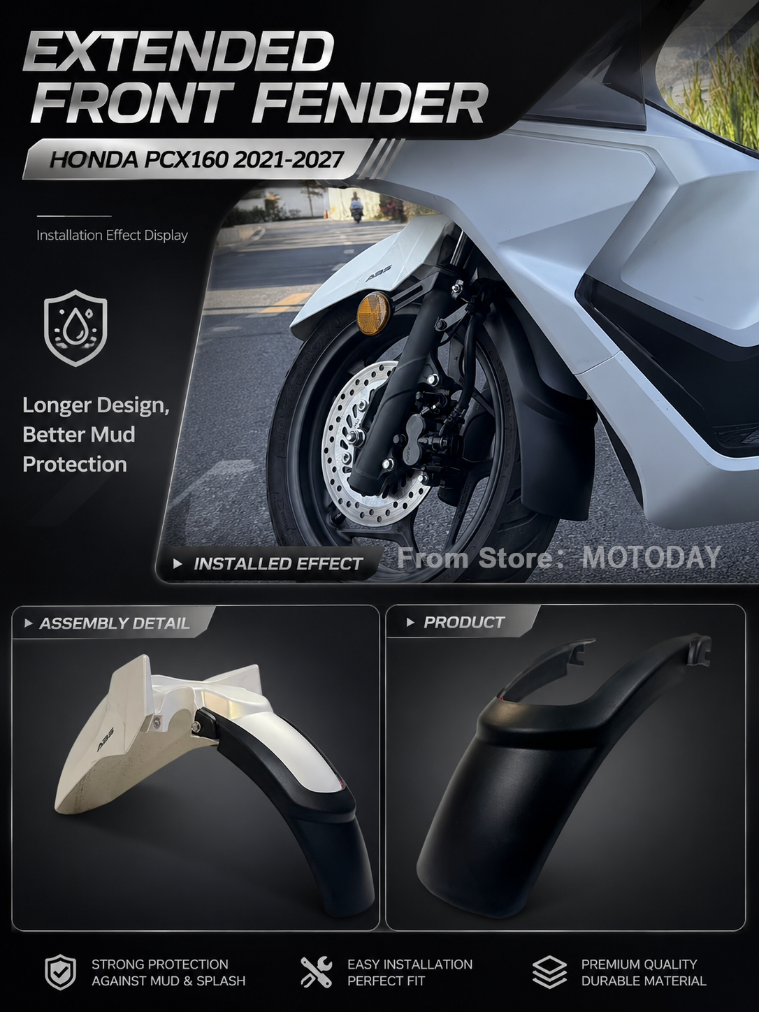 For Honda PCX160 2021-2027 Front Fender Extender Mud Flap Splash Guard ...
