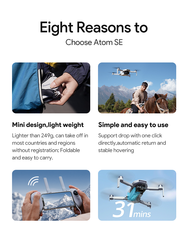 Potensic Atom SE - Camera Drone | 29-Min Max Flight Time | Level 5 Wind ...