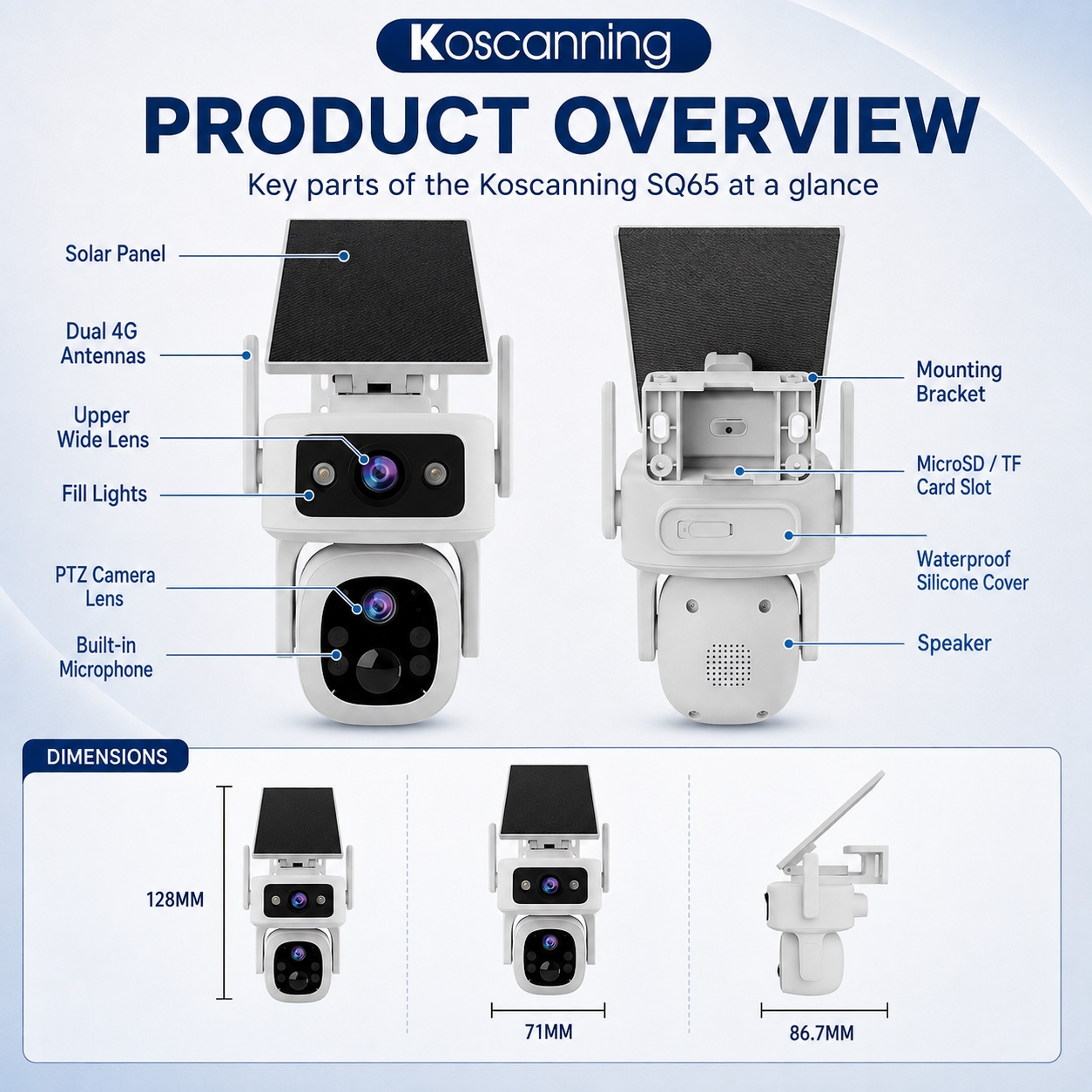 Koscanning SQ65 4G Solar CCTV Camera 3MP Dual Lens Outdoor No WiFi ...