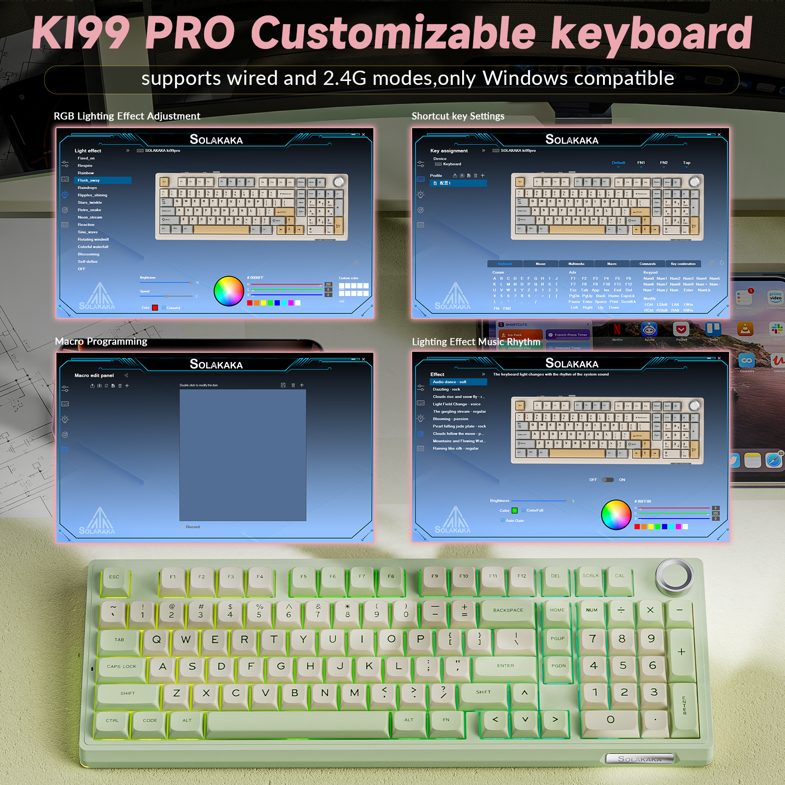 SOLAKAKA Ki99 PRO Mechanical Keyboard 99 Keys Tri-mode Hot Swap RGB ...