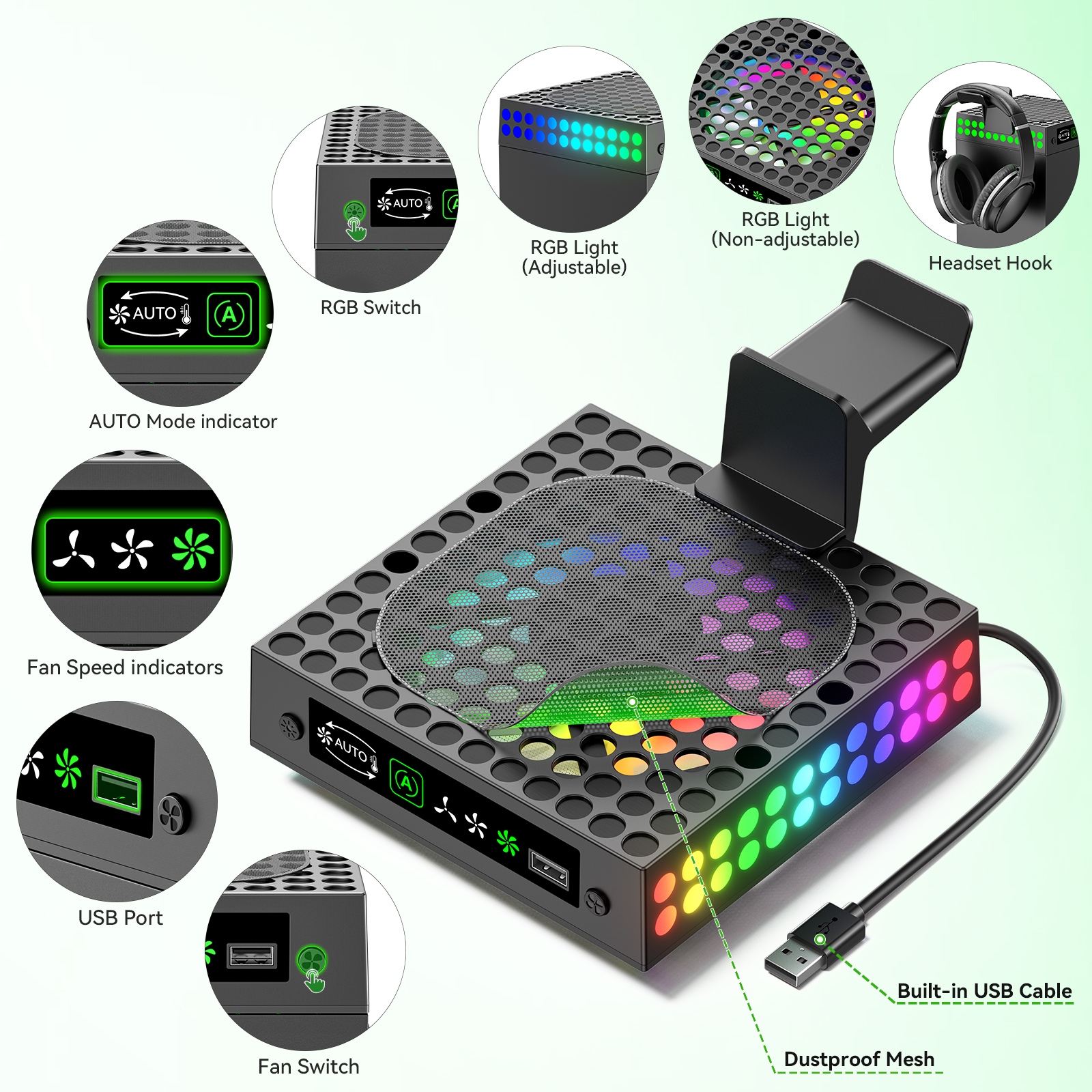 Xbox Series X Cooling Fan Stand System 9 RGB Lighting Modes 5 ...