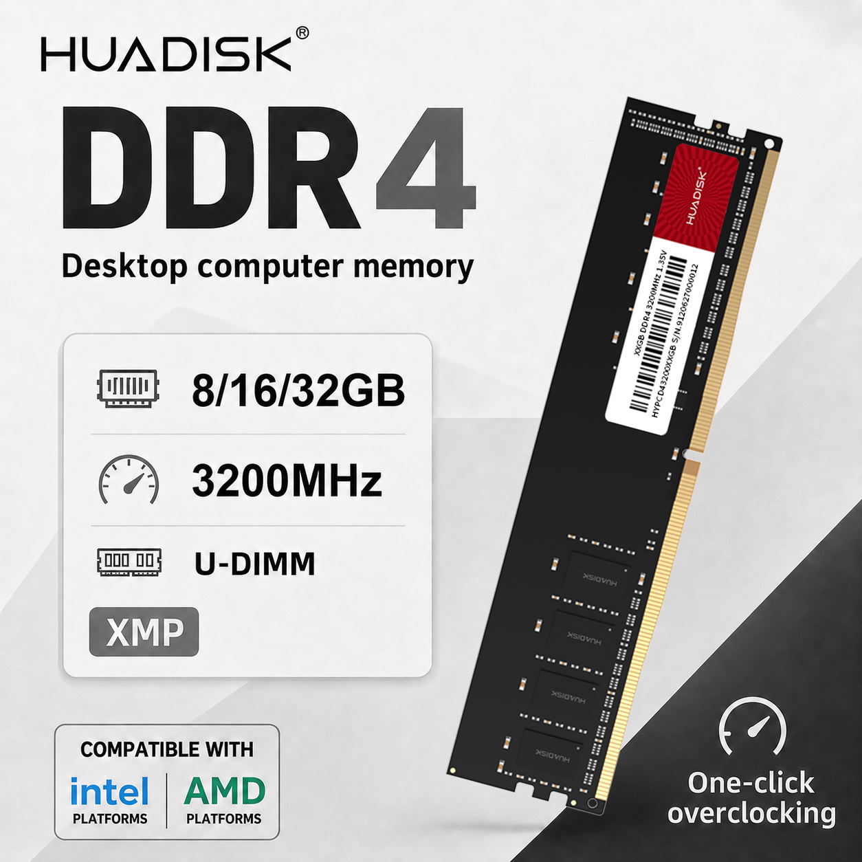 HUADISK 288Pin DDR4 Ram 8GB 16GB 32GB 3200MHz Memoria Desktop XMP2.0 ...
