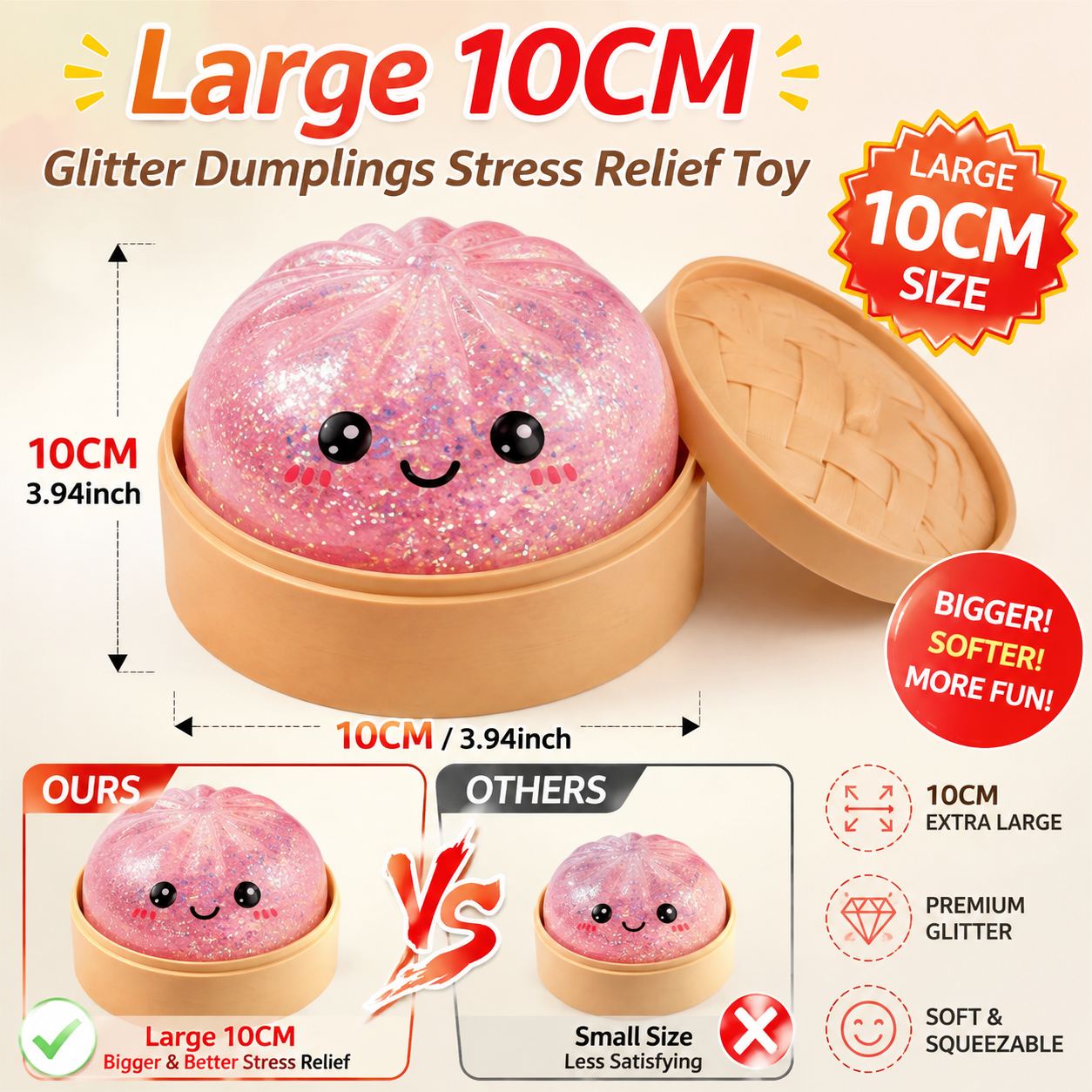 (Local Shipment) 4PCS Large 10CM Squishy Glitter Dumplings Stress ...