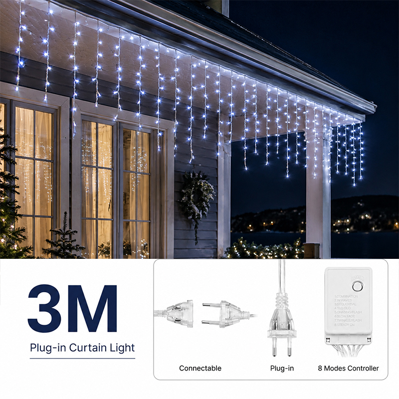 HOMEMORY Christmas Curtain Lights Plug-in Waterproof Copper Wire Fairy ...