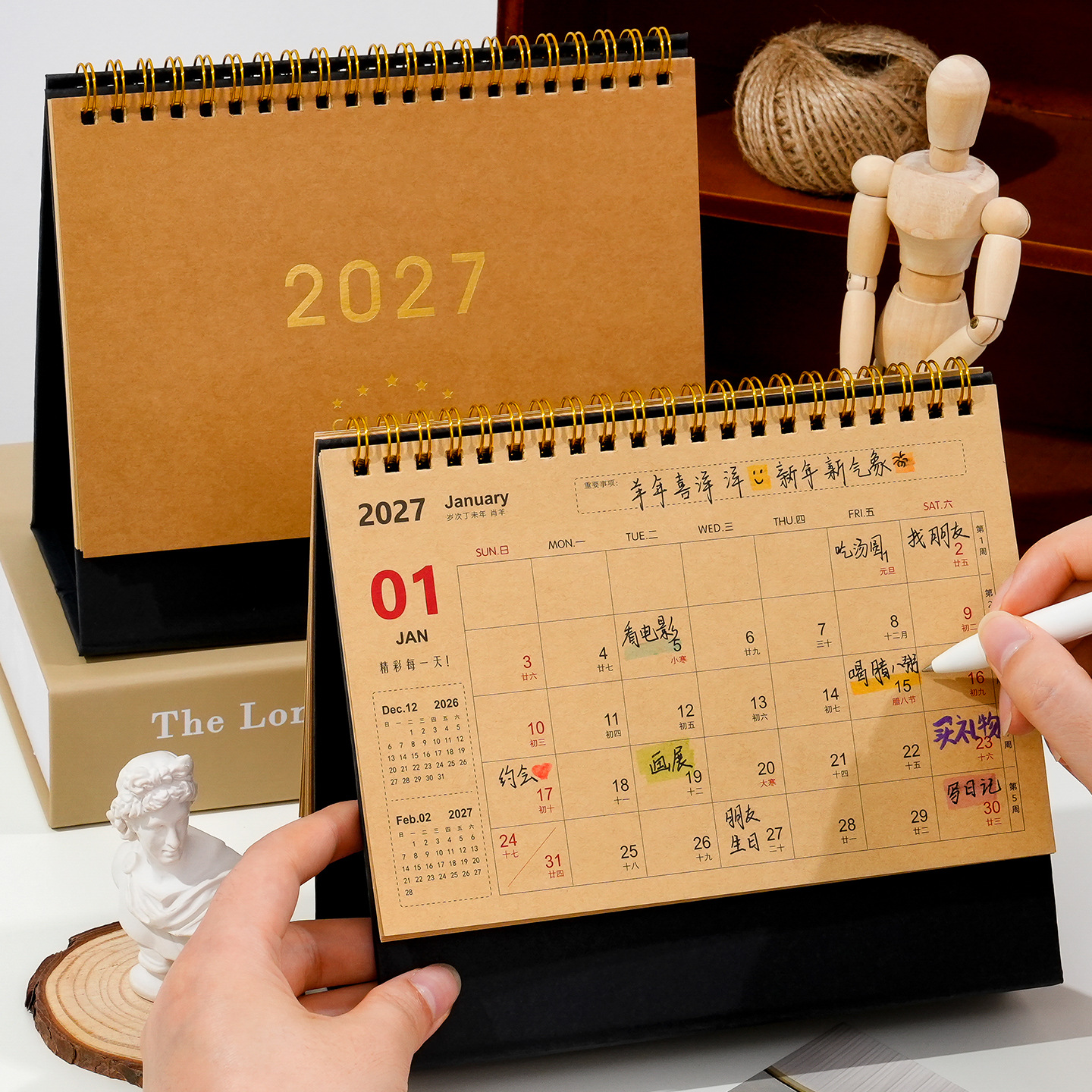 OHAYA | 2027 Calendar Gilding Desk Calendar Desk Calendar Desktop Memo ...