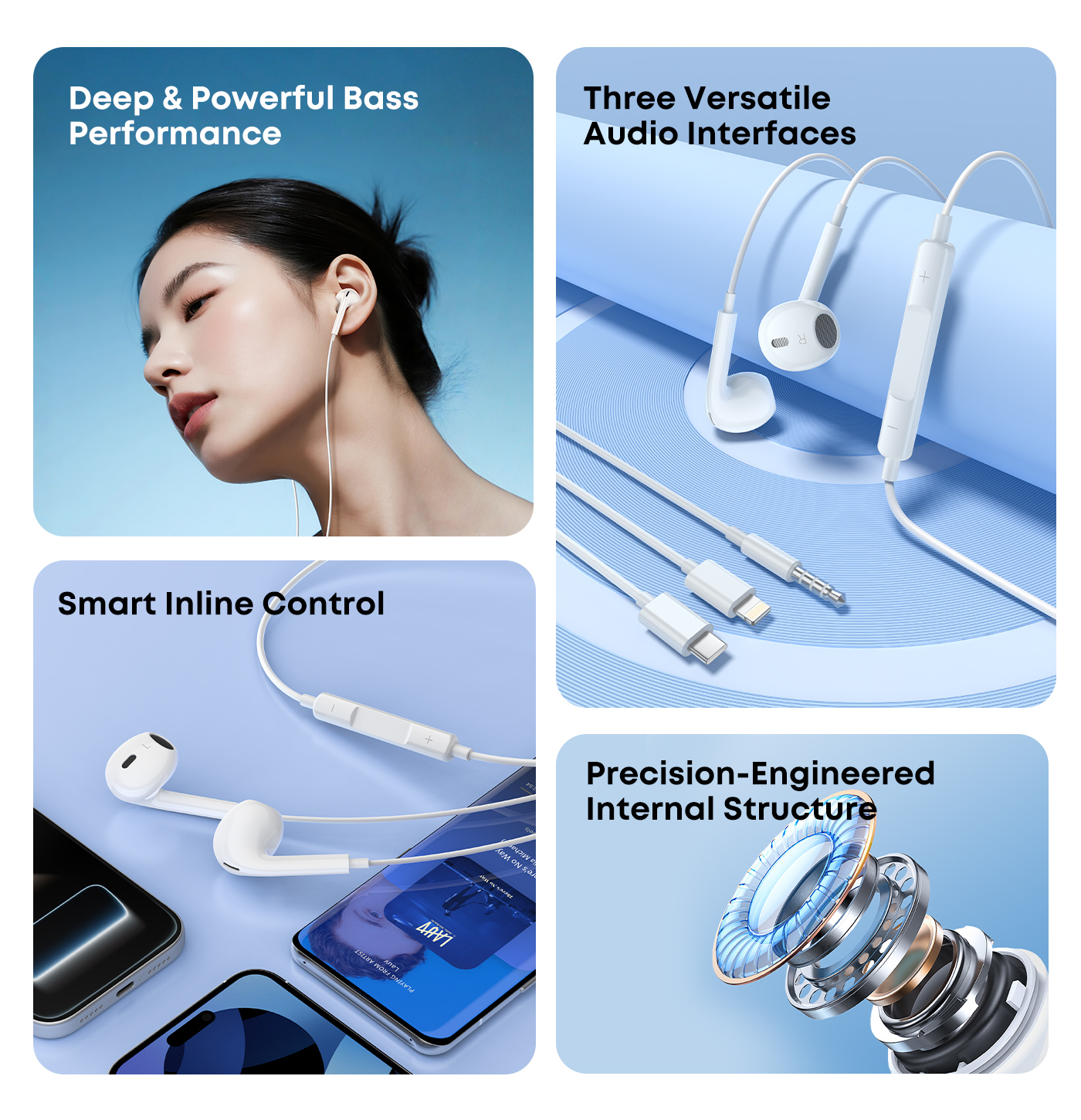 Olike E207 Wired Earphones 3.5mm Lightning Type-C With Mic High ...