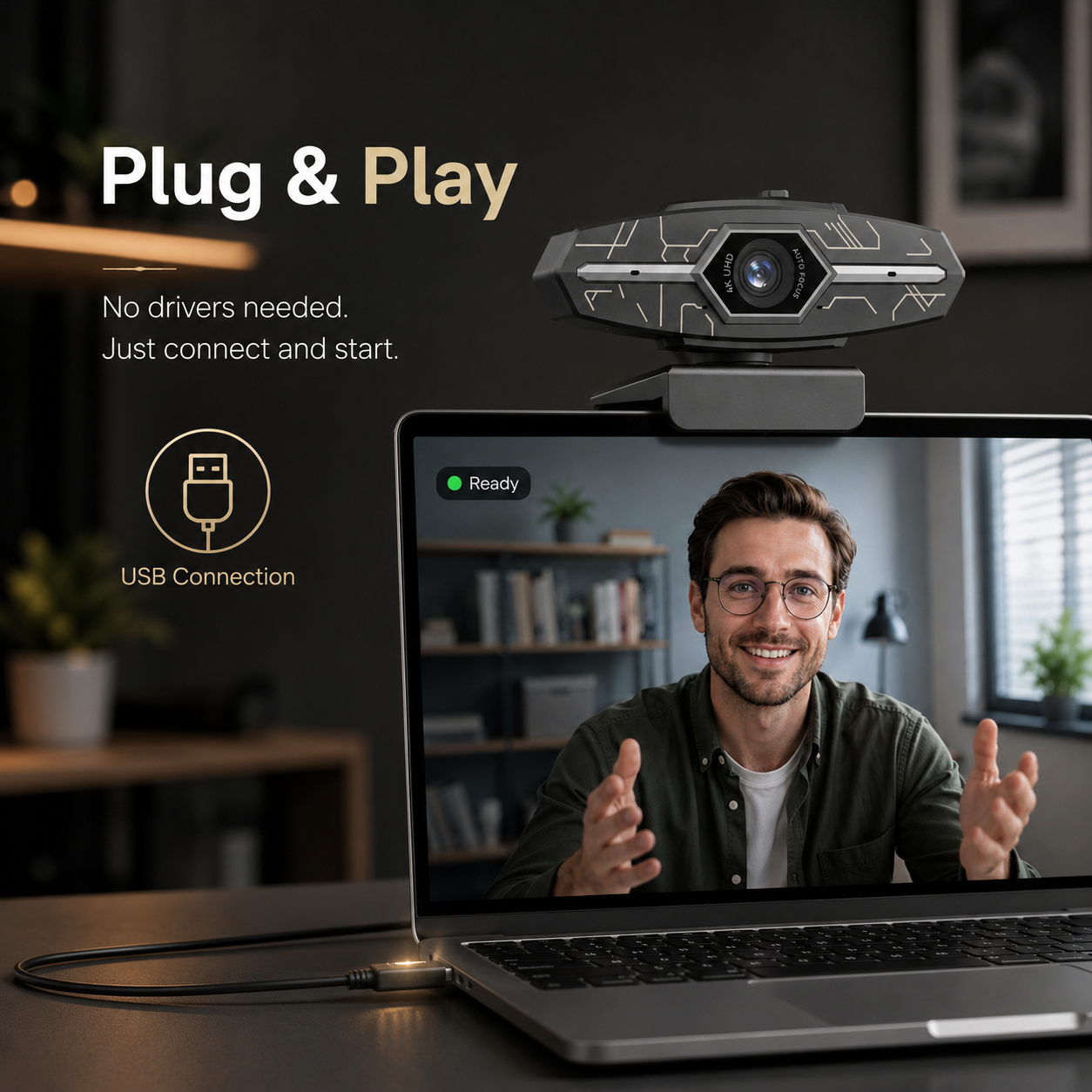 4K Autofocus PC Web Camera with Mic & Privacy Cover, USB Plug&Play ...