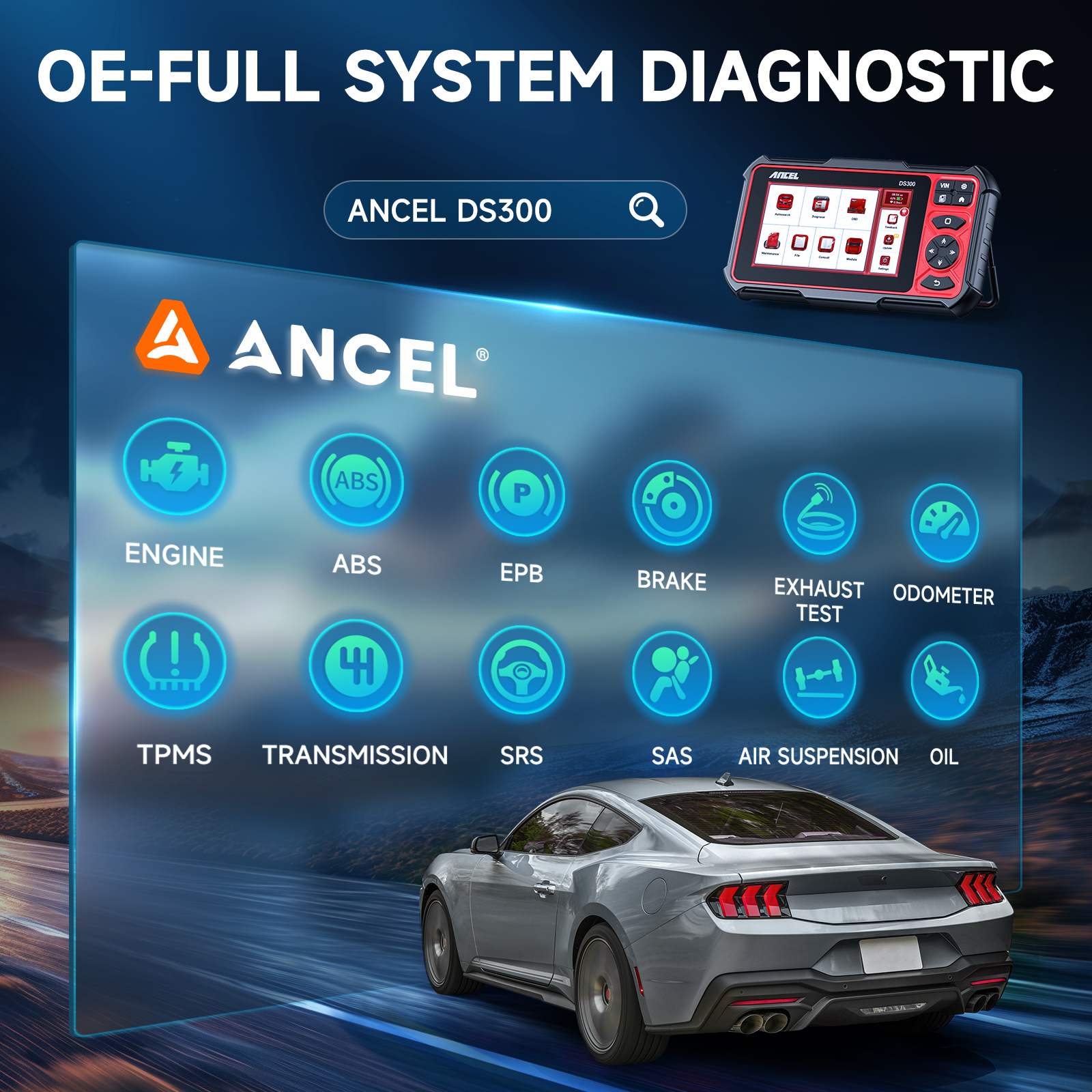 ANCEL DS300 12V OBD2 Scanner Lifetime Free Update ECU Coding 28+ Reset ...