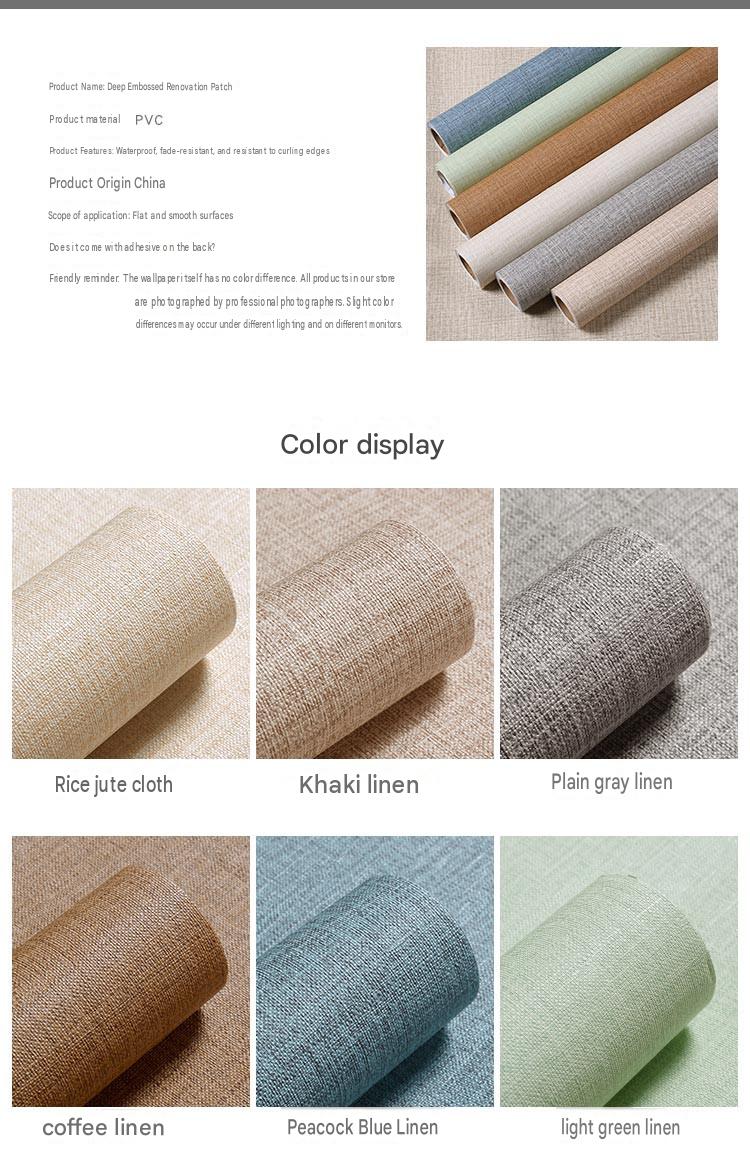 Self-Adhesive Linen Texture Wallpaper - Waterproof Moisture-Proof Wall ...