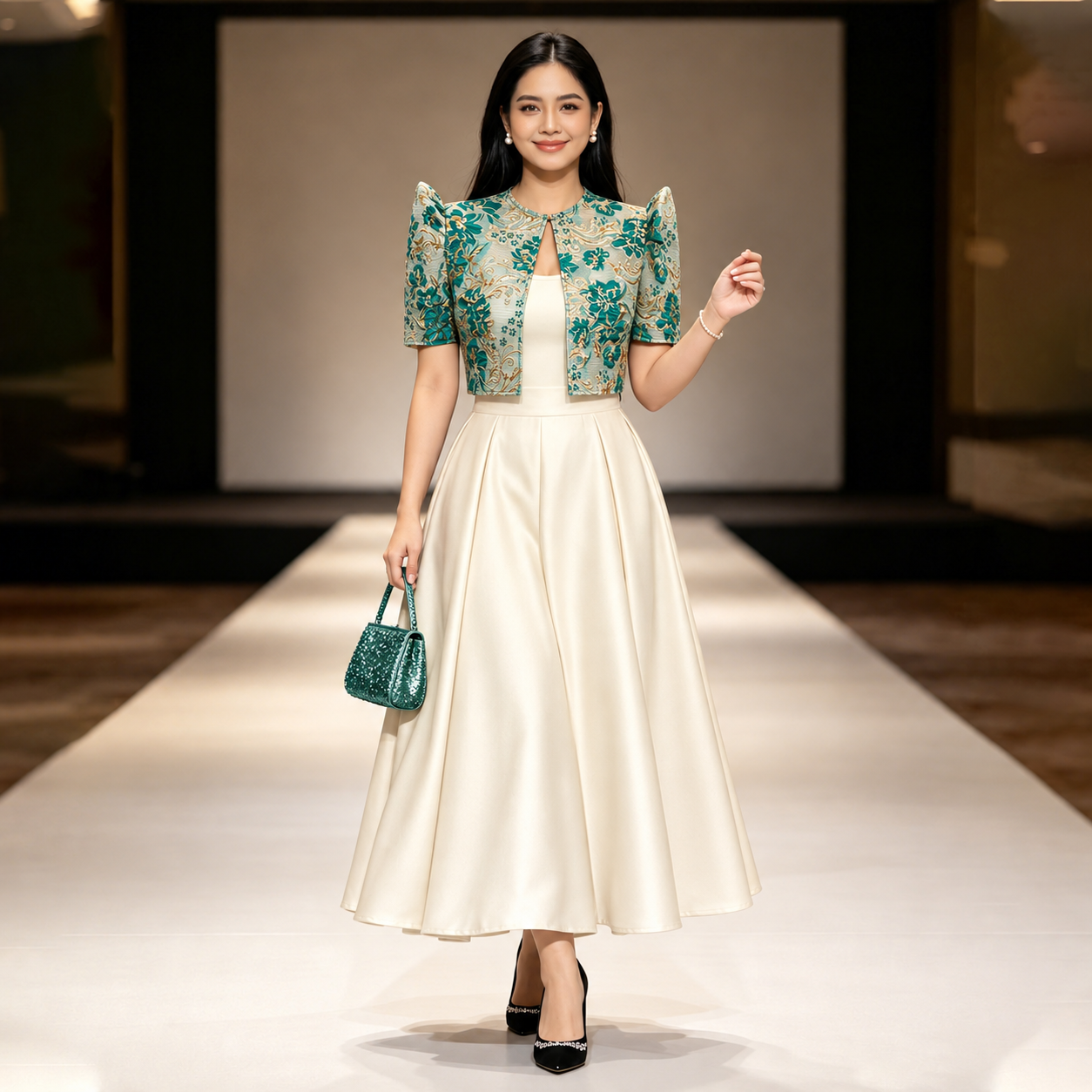 Amyenjoylife Modern Filipiniana Bolero Top | Teal Gold Floral Brocade ...
