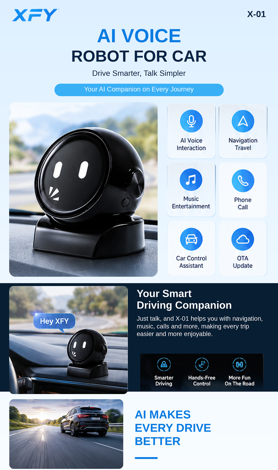 Xfy X-01 AI Android Car Robot Voice Control Navigation Av Receiver Head ...