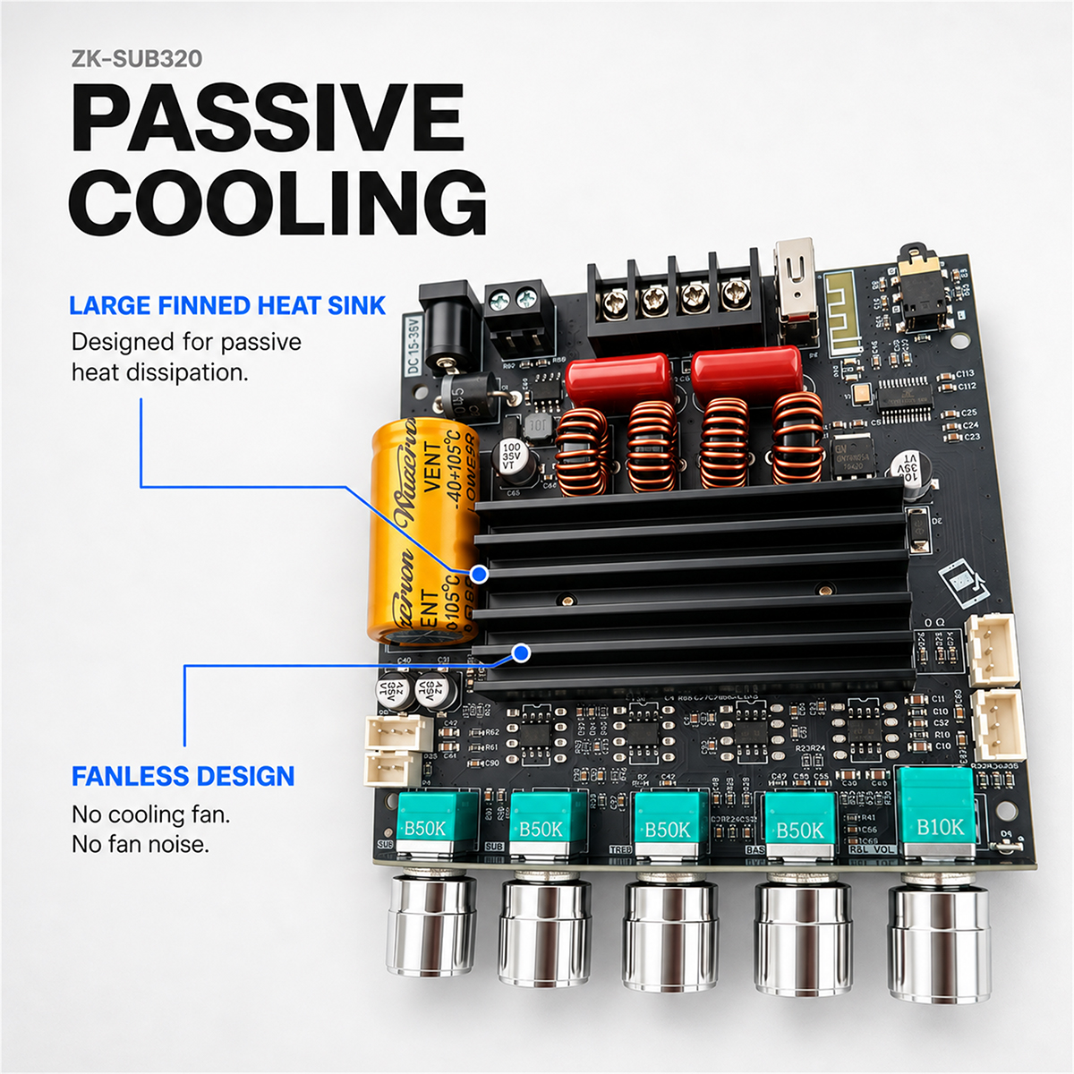 OneAudio Wuzervon ZK-SUB320 Bluetooth 5.1 2x160W Power Amplifier Board ...