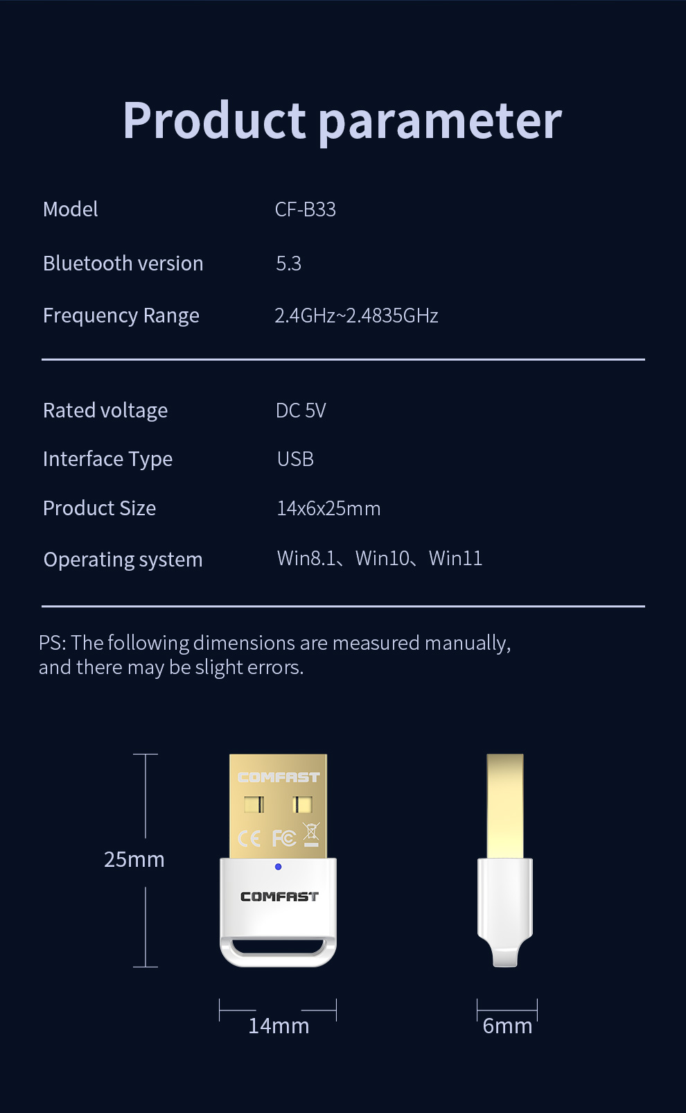 COMFAST B33 Bluetooth 5.3 Adapter 2.4GHz Wireless USB Bluetooth Dongle ...