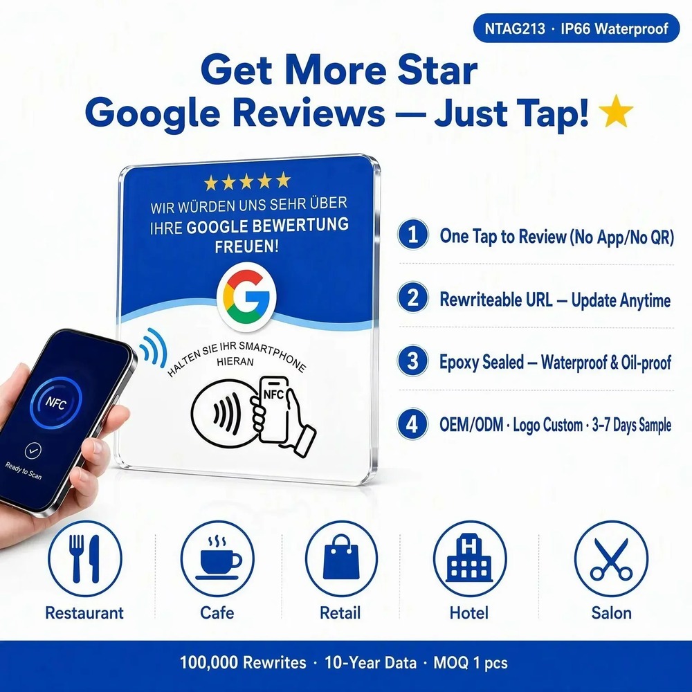 5PCS NFC Google Review Card Stand - Rewritable NFC213 Tap to Review PVC ...